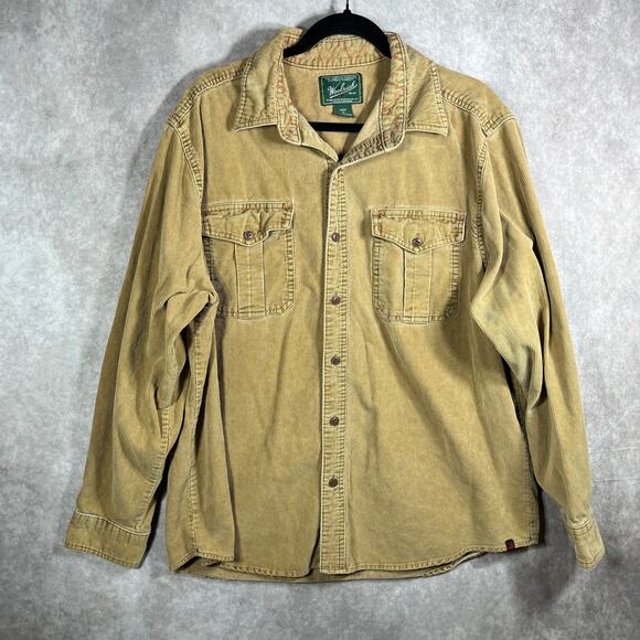 Woolrich Corduroy Shirt Mens XL Tan Button Safari Outdoors Gorpcore Hunting Work - Picture 1 of 8